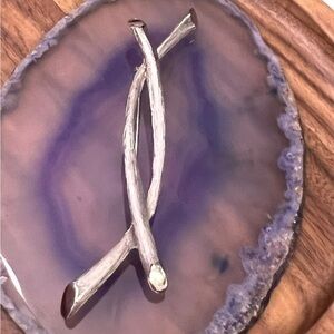 Vintage Signed Judy Lee Brooch Brushed Silver Tone‎ Modernist Twig Pin Nature